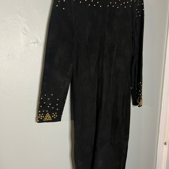 Pia Rucci Black Suede Cocktail Dress - Gold Studded Modern Sheath - Picture 5 of 8